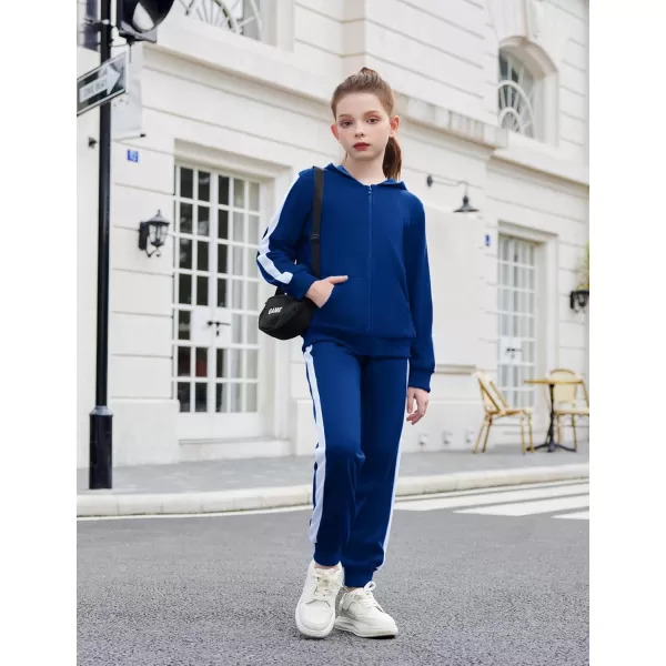 Zaclotre Girls 2 Piece Outfits Sweatsuit Zip Up Hoodie Sweatshirt and Sweatpant Tracksuit Athletic Jogger SetsNavy