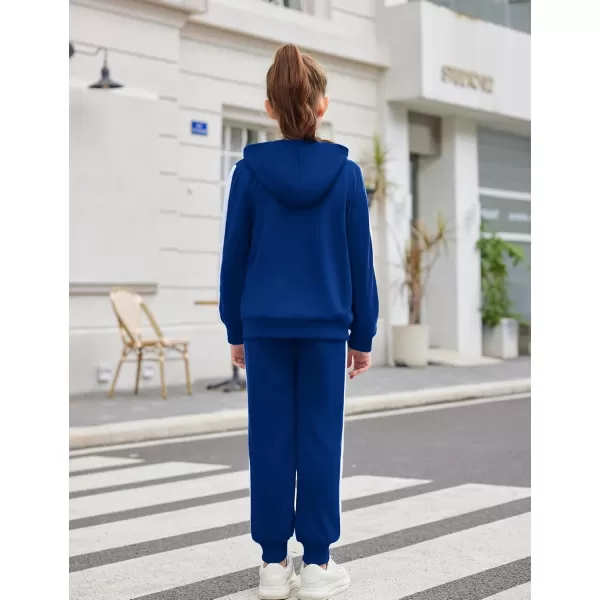 Zaclotre Girls 2 Piece Outfits Sweatsuit Zip Up Hoodie Sweatshirt and Sweatpant Tracksuit Athletic Jogger SetsNavy