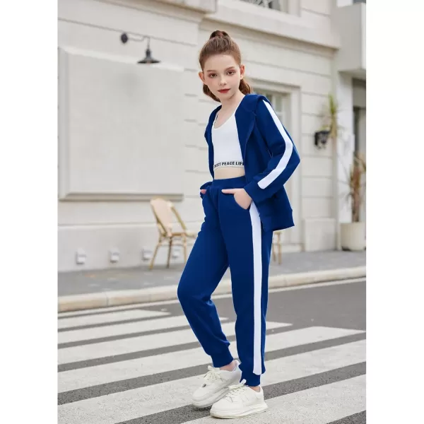 Zaclotre Girls 2 Piece Outfits Sweatsuit Zip Up Hoodie Sweatshirt and Sweatpant Tracksuit Athletic Jogger SetsNavy