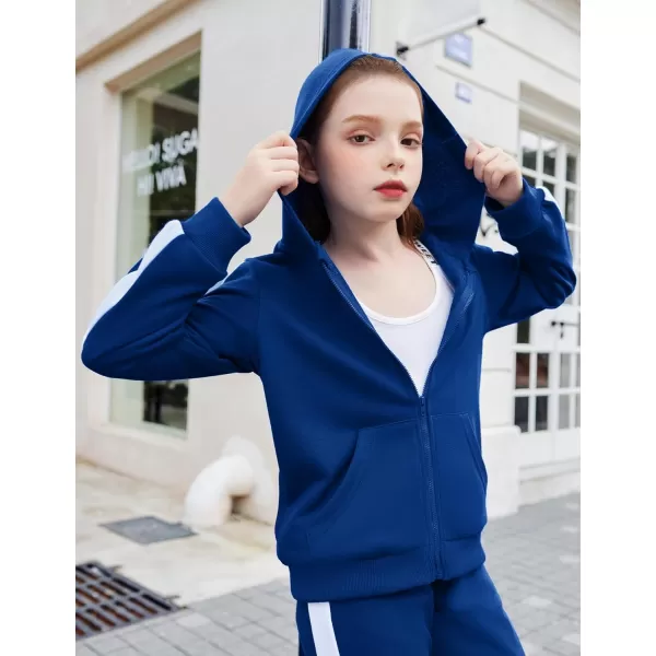Zaclotre Girls 2 Piece Outfits Sweatsuit Zip Up Hoodie Sweatshirt and Sweatpant Tracksuit Athletic Jogger SetsNavy