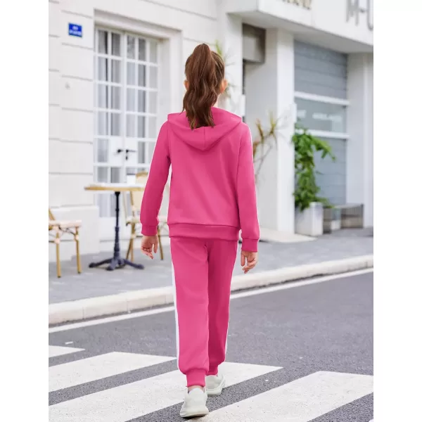 Zaclotre Girls 2 Piece Outfits Sweatsuit Zip Up Hoodie Sweatshirt and Sweatpant Tracksuit Athletic Jogger SetsRose Pink