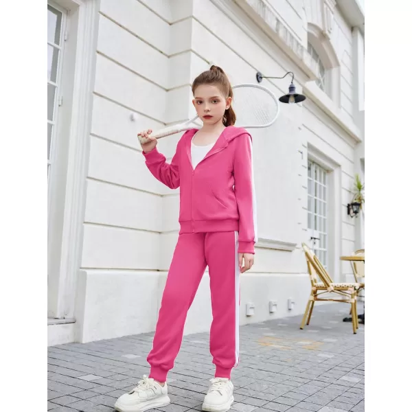 Zaclotre Girls 2 Piece Outfits Sweatsuit Zip Up Hoodie Sweatshirt and Sweatpant Tracksuit Athletic Jogger SetsRose Pink