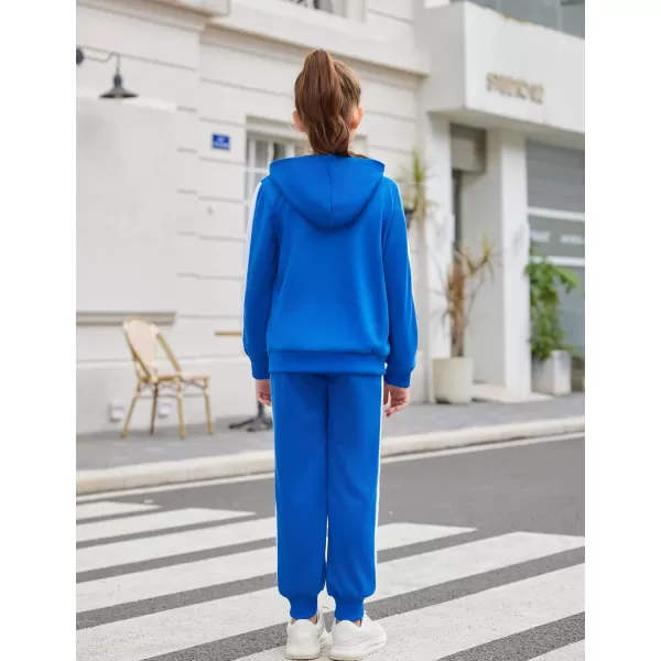 Zaclotre Girls 2 Piece Outfits Sweatsuit Zip Up Hoodie Sweatshirt and Sweatpant Tracksuit Athletic Jogger SetsRoyal Blue