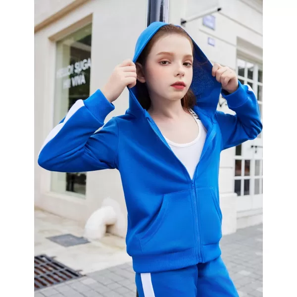 Zaclotre Girls 2 Piece Outfits Sweatsuit Zip Up Hoodie Sweatshirt and Sweatpant Tracksuit Athletic Jogger SetsRoyal Blue