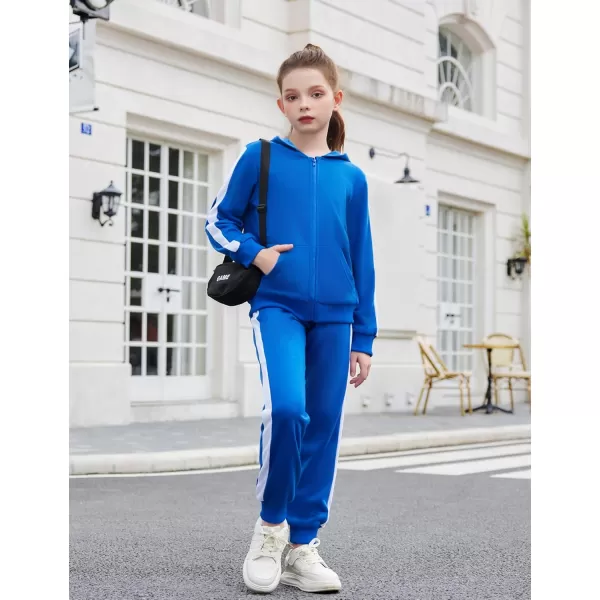 Zaclotre Girls 2 Piece Outfits Sweatsuit Zip Up Hoodie Sweatshirt and Sweatpant Tracksuit Athletic Jogger SetsRoyal Blue