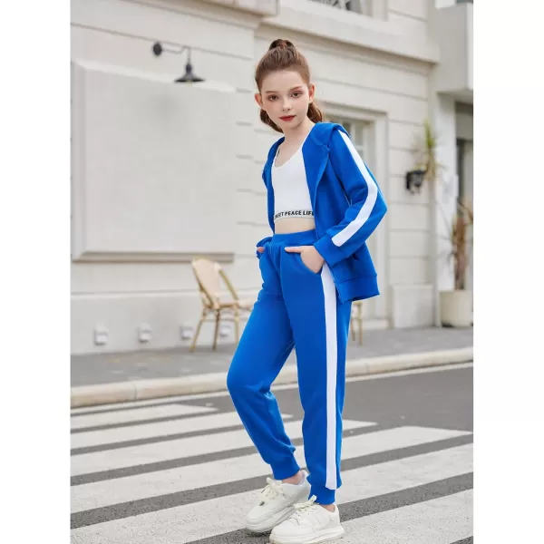 Zaclotre Girls 2 Piece Outfits Sweatsuit Zip Up Hoodie Sweatshirt and Sweatpant Tracksuit Athletic Jogger SetsRoyal Blue