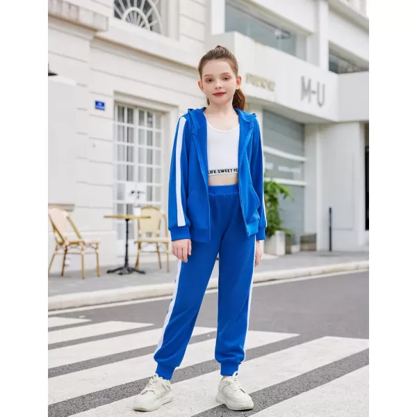 Zaclotre Girls 2 Piece Outfits Sweatsuit Zip Up Hoodie Sweatshirt and Sweatpant Tracksuit Athletic Jogger SetsRoyal Blue