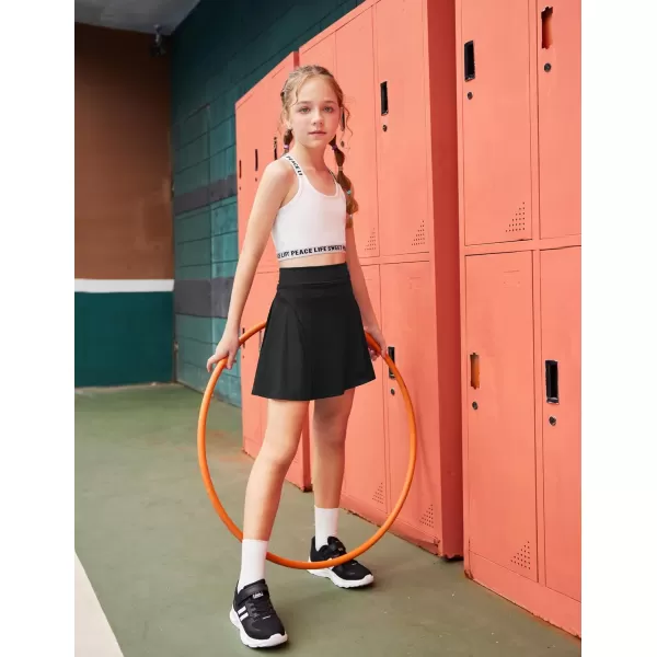 Zaclotre Girls Active Skort High Waisted Pleated Tennis Skirt Running Workout Athletic Skirts with Shorts 412YearsBlack
