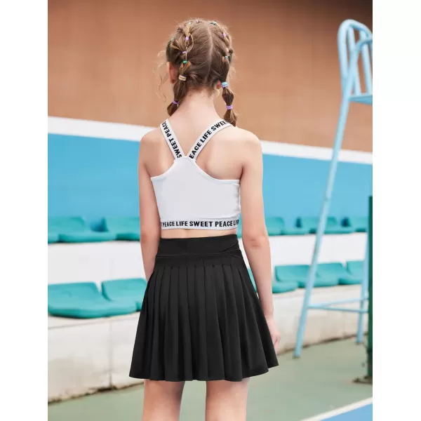 Zaclotre Girls Active Skort High Waisted Pleated Tennis Skirt Running Workout Athletic Skirts with Shorts 412YearsBlack