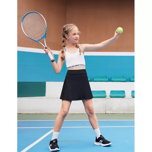 Zaclotre Girls Active Skort High Waisted Pleated Tennis Skirt Running Workout Athletic Skirts with Shorts 412YearsBlack