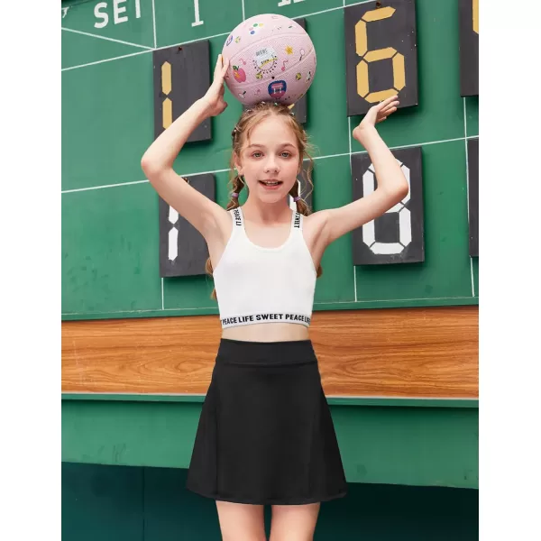 Zaclotre Girls Active Skort High Waisted Pleated Tennis Skirt Running Workout Athletic Skirts with Shorts 412YearsBlack