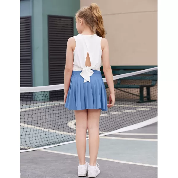 Zaclotre Girls Active Skort High Waisted Pleated Tennis Skirt Running Workout Athletic Skirts with Shorts 412YearsBlue