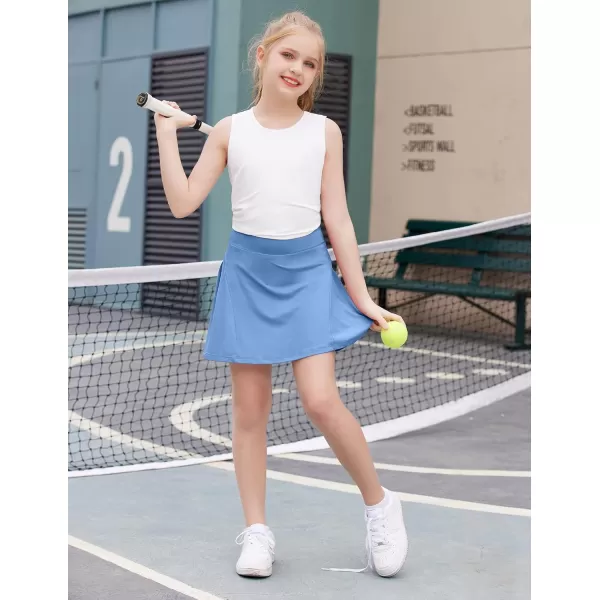 Zaclotre Girls Active Skort High Waisted Pleated Tennis Skirt Running Workout Athletic Skirts with Shorts 412YearsBlue