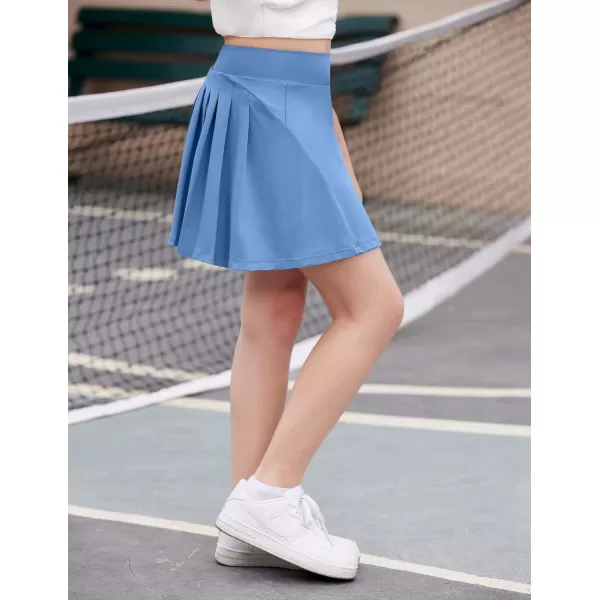 Zaclotre Girls Active Skort High Waisted Pleated Tennis Skirt Running Workout Athletic Skirts with Shorts 412YearsBlue