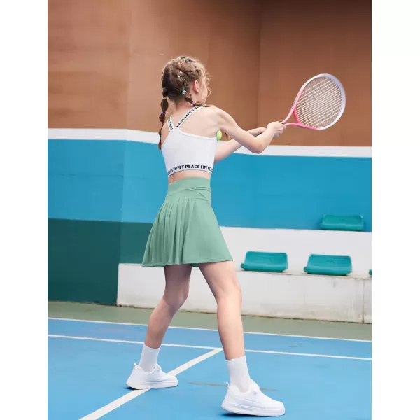 Zaclotre Girls Active Skort High Waisted Pleated Tennis Skirt Running Workout Athletic Skirts with Shorts 412YearsLight Green