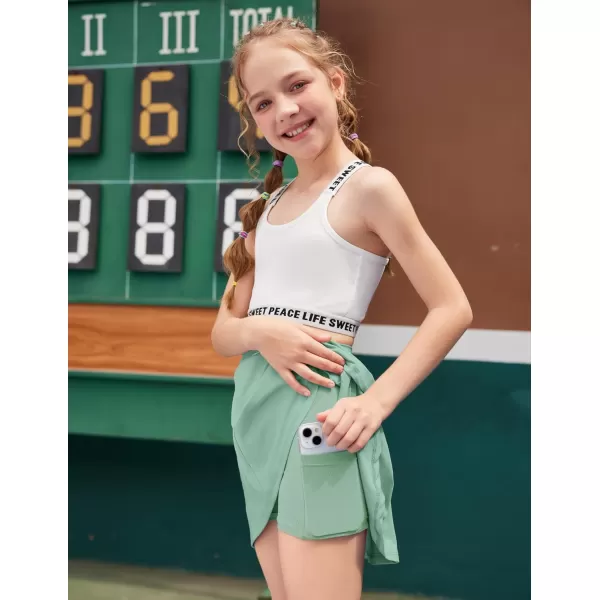 Zaclotre Girls Active Skort High Waisted Pleated Tennis Skirt Running Workout Athletic Skirts with Shorts 412YearsLight Green