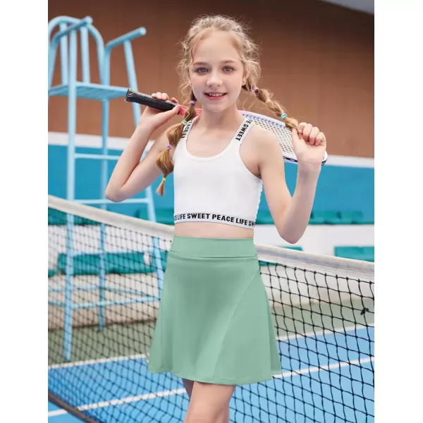 Zaclotre Girls Active Skort High Waisted Pleated Tennis Skirt Running Workout Athletic Skirts with Shorts 412YearsLight Green