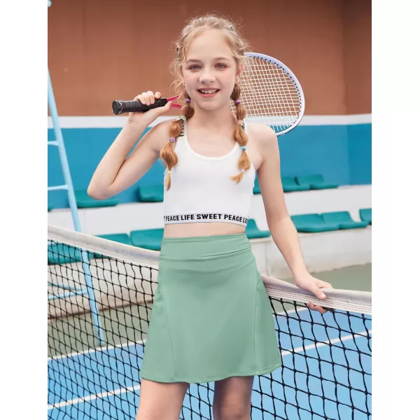Zaclotre Girls Active Skort High Waisted Pleated Tennis Skirt Running Workout Athletic Skirts with Shorts 412YearsLight Green