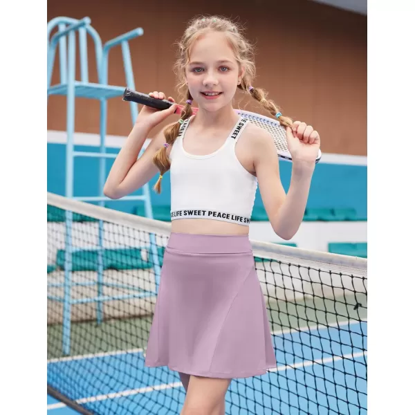 Zaclotre Girls Active Skort High Waisted Pleated Tennis Skirt Running Workout Athletic Skirts with Shorts 412YearsLilac
