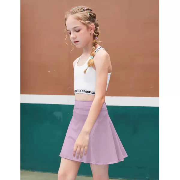 Zaclotre Girls Active Skort High Waisted Pleated Tennis Skirt Running Workout Athletic Skirts with Shorts 412YearsLilac
