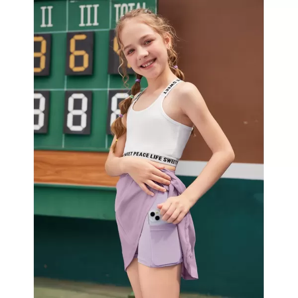 Zaclotre Girls Active Skort High Waisted Pleated Tennis Skirt Running Workout Athletic Skirts with Shorts 412YearsLilac