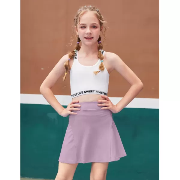 Zaclotre Girls Active Skort High Waisted Pleated Tennis Skirt Running Workout Athletic Skirts with Shorts 412YearsLilac