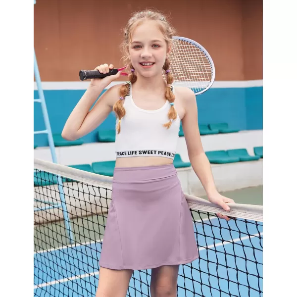 Zaclotre Girls Active Skort High Waisted Pleated Tennis Skirt Running Workout Athletic Skirts with Shorts 412YearsLilac
