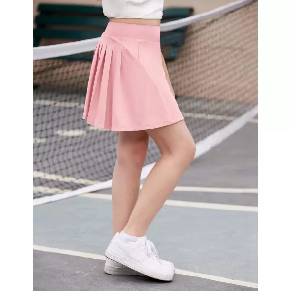 Zaclotre Girls Active Skort High Waisted Pleated Tennis Skirt Running Workout Athletic Skirts with Shorts 412YearsPink