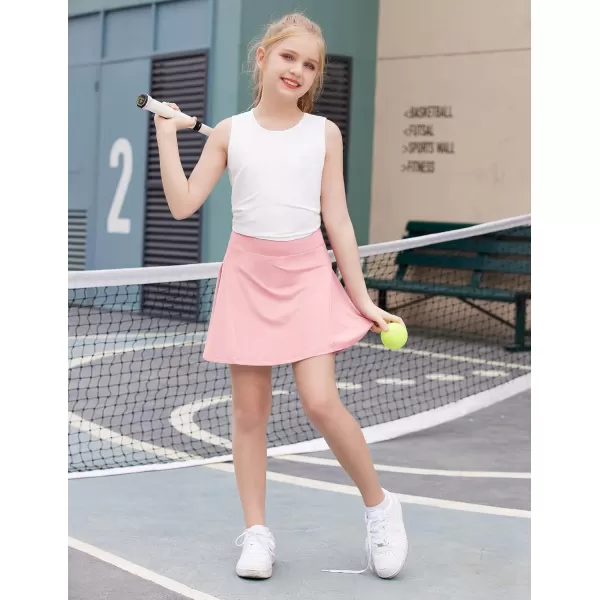 Zaclotre Girls Active Skort High Waisted Pleated Tennis Skirt Running Workout Athletic Skirts with Shorts 412YearsPink
