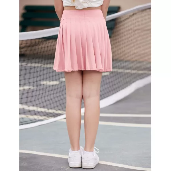 Zaclotre Girls Active Skort High Waisted Pleated Tennis Skirt Running Workout Athletic Skirts with Shorts 412YearsPink