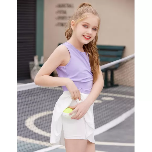 Zaclotre Girls Active Skort High Waisted Pleated Tennis Skirt Running Workout Athletic Skirts with Shorts 412YearsWhite