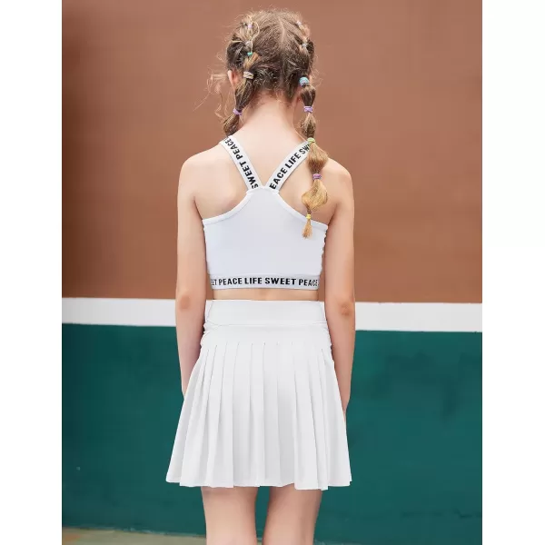 Zaclotre Girls Active Skort High Waisted Pleated Tennis Skirt Running Workout Athletic Skirts with Shorts 412YearsWhite