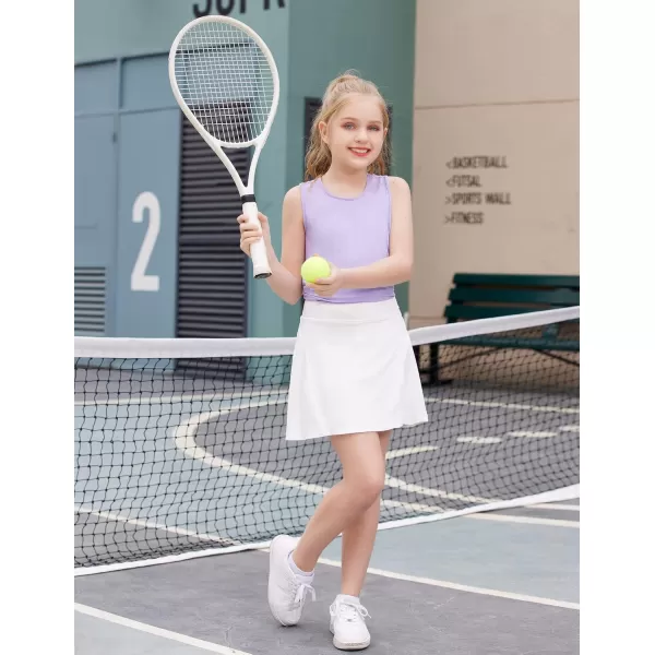 Zaclotre Girls Active Skort High Waisted Pleated Tennis Skirt Running Workout Athletic Skirts with Shorts 412YearsWhite