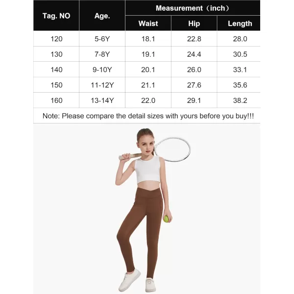 Zaclotre Girls Athletic Leggings Cross High Waisted Yoga Pants for Kids Dance Workout Running Tights with PocketsBrown