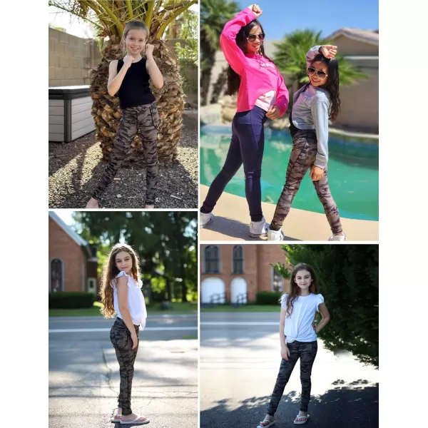 Zaclotre Girls Athletic Leggings Cross High Waisted Yoga Pants for Kids Dance Workout Running Tights with PocketsBrown Camouflage