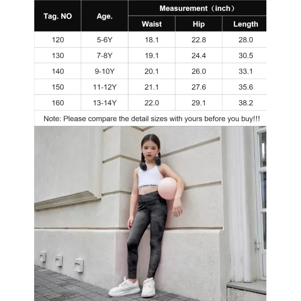 Zaclotre Girls Athletic Leggings Cross High Waisted Yoga Pants for Kids Dance Workout Running Tights with PocketsTie Dye Black and Grey