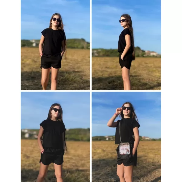 Zaclotre Girls Athletic Shorts with Zipper Pockets High Waisted Running Shorts Soccer Gym Sports Active Short for KidsBlack