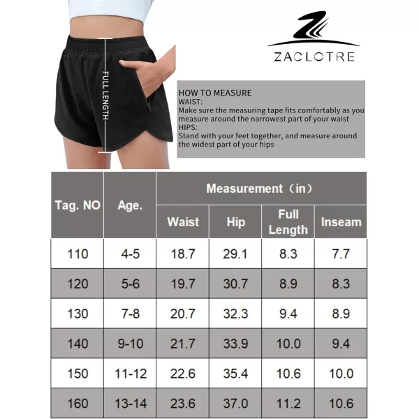 Zaclotre Girls Athletic Shorts with Zipper Pockets High Waisted Running Shorts Soccer Gym Sports Active Short for KidsBlack