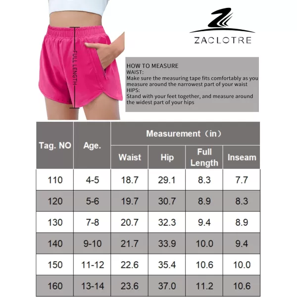 Zaclotre Girls Athletic Shorts with Zipper Pockets High Waisted Running Shorts Soccer Gym Sports Active Short for KidsHot Pink