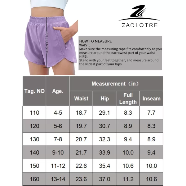 Zaclotre Girls Athletic Shorts with Zipper Pockets High Waisted Running Shorts Soccer Gym Sports Active Short for KidsLavender