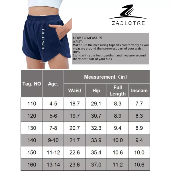 Zaclotre Girls Athletic Shorts with Zipper Pockets High Waisted Running Shorts Soccer Gym Sports Active Short for KidsNavy Blue