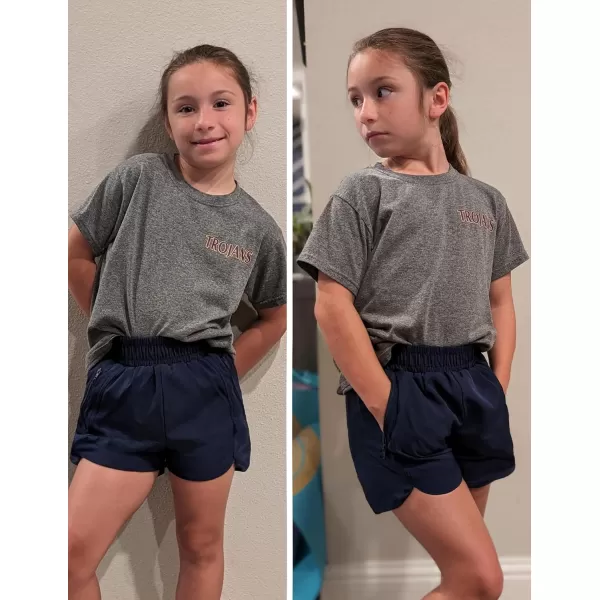 Zaclotre Girls Athletic Shorts with Zipper Pockets High Waisted Running Shorts Soccer Gym Sports Active Short for KidsNavy Blue