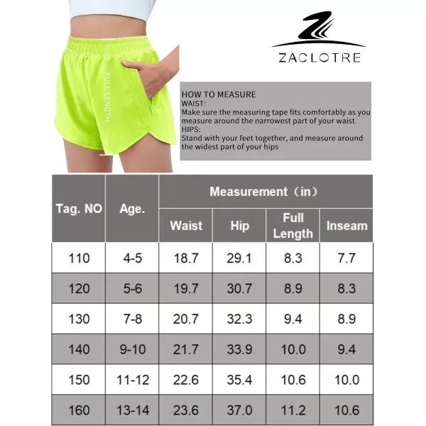 Zaclotre Girls Athletic Shorts with Zipper Pockets High Waisted Running Shorts Soccer Gym Sports Active Short for KidsNeongreen