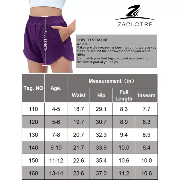 Zaclotre Girls Athletic Shorts with Zipper Pockets High Waisted Running Shorts Soccer Gym Sports Active Short for KidsPurple
