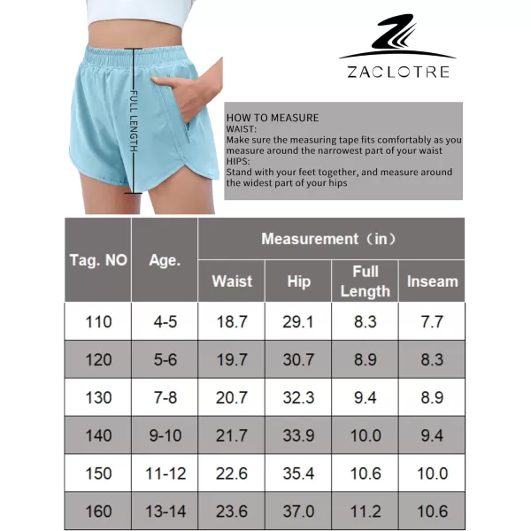 Zaclotre Girls Athletic Shorts with Zipper Pockets High Waisted Running Shorts Soccer Gym Sports Active Short for KidsSky Blue