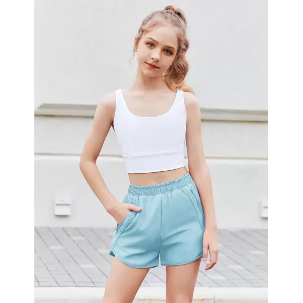 Zaclotre Girls Athletic Shorts with Zipper Pockets High Waisted Running Shorts Soccer Gym Sports Active Short for KidsSky Blue