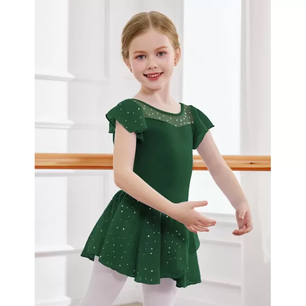 Zaclotre Girls Ballet Leotards Ruffle Sleeve Sparkle Dance Leotard Toddler Ballerina Dress OutfitsDark Green