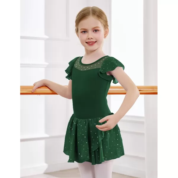 Zaclotre Girls Ballet Leotards Ruffle Sleeve Sparkle Dance Leotard Toddler Ballerina Dress OutfitsDark Green