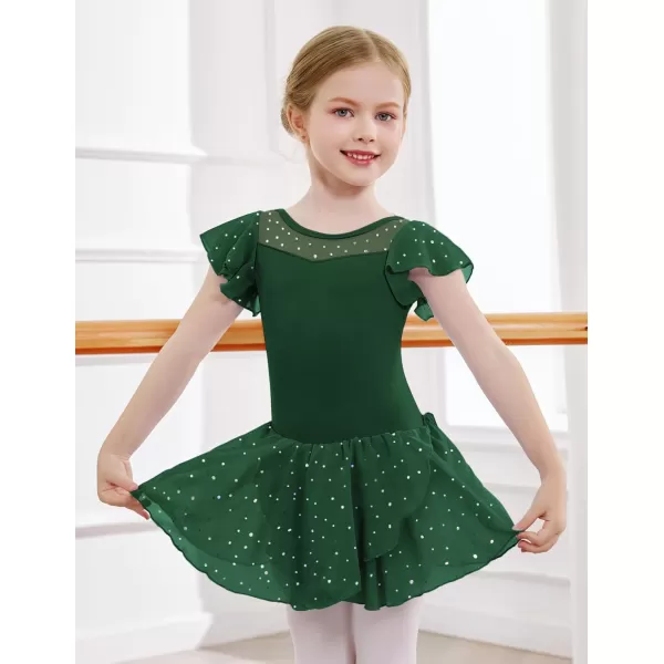 Zaclotre Girls Ballet Leotards Ruffle Sleeve Sparkle Dance Leotard Toddler Ballerina Dress OutfitsDark Green