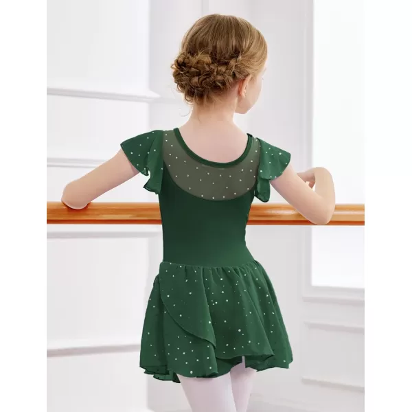 Zaclotre Girls Ballet Leotards Ruffle Sleeve Sparkle Dance Leotard Toddler Ballerina Dress OutfitsDark Green